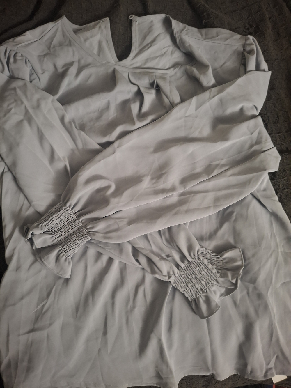 Light Gray Women's Long Sleeve Chemise with Shirred Cuffs